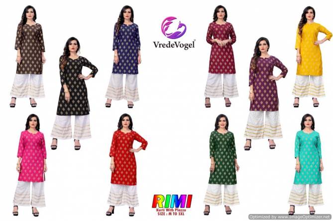 Vv Rimi Ethnic Wear Rayon Gold Print Kurti With Bottom Collection
